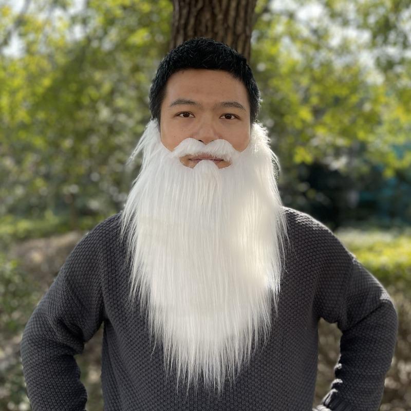 1pcs Fake Santa Beard Mustache Long Plush Fabric Sideburns for Holiday Party Dance Performance Role Playing Props Photo Props