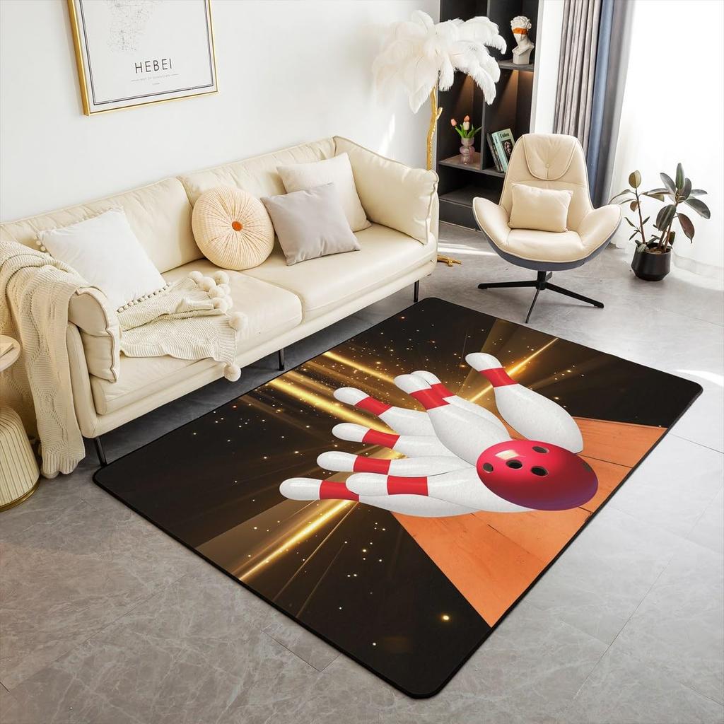 Bowling Party Area Rug for Boys Bedroom Living Room Decor Bowling Ball Carpet Sport Theme Floor Mat Non Slip Entrance Doormat