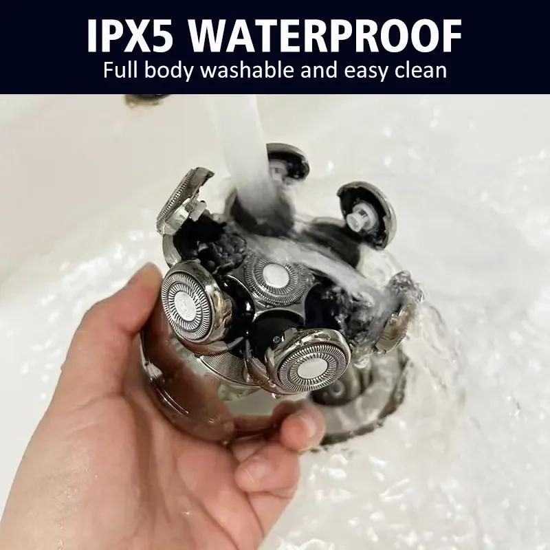 Barbeador Elétrico 5 Em 1 para Homens Calvos Cortador Flutuante 7D Aparador de Barba Máquina de Cortar Cabelo IPX5 À Prova d'Água Barbear Carregamento Sem Fio USB