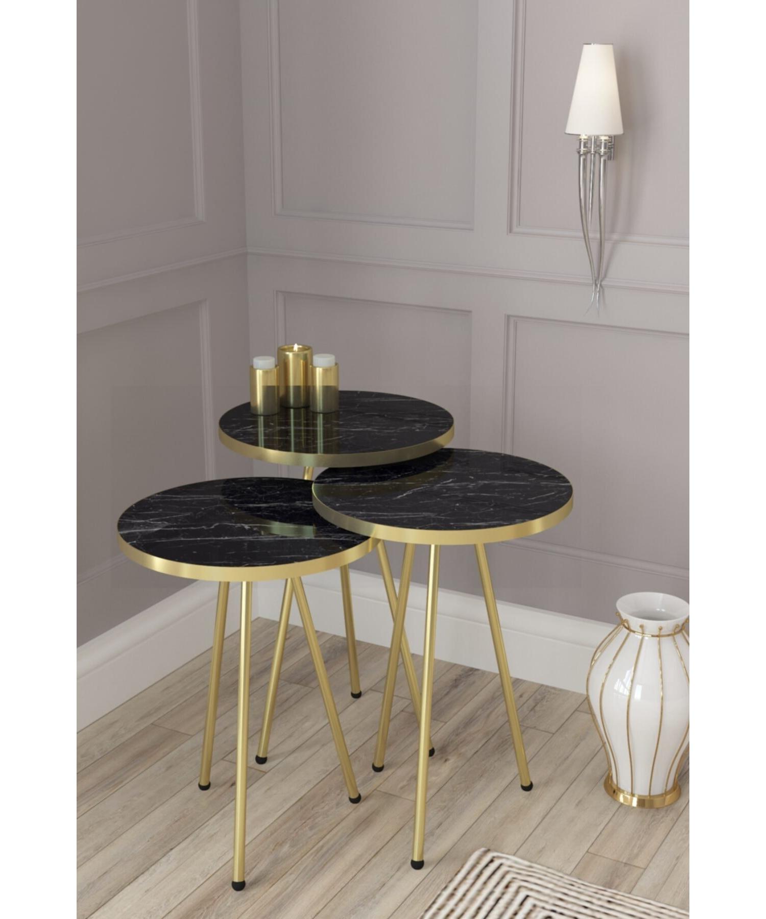 

Nesting Table Black Marble 3-Set Gold Pipe Leg