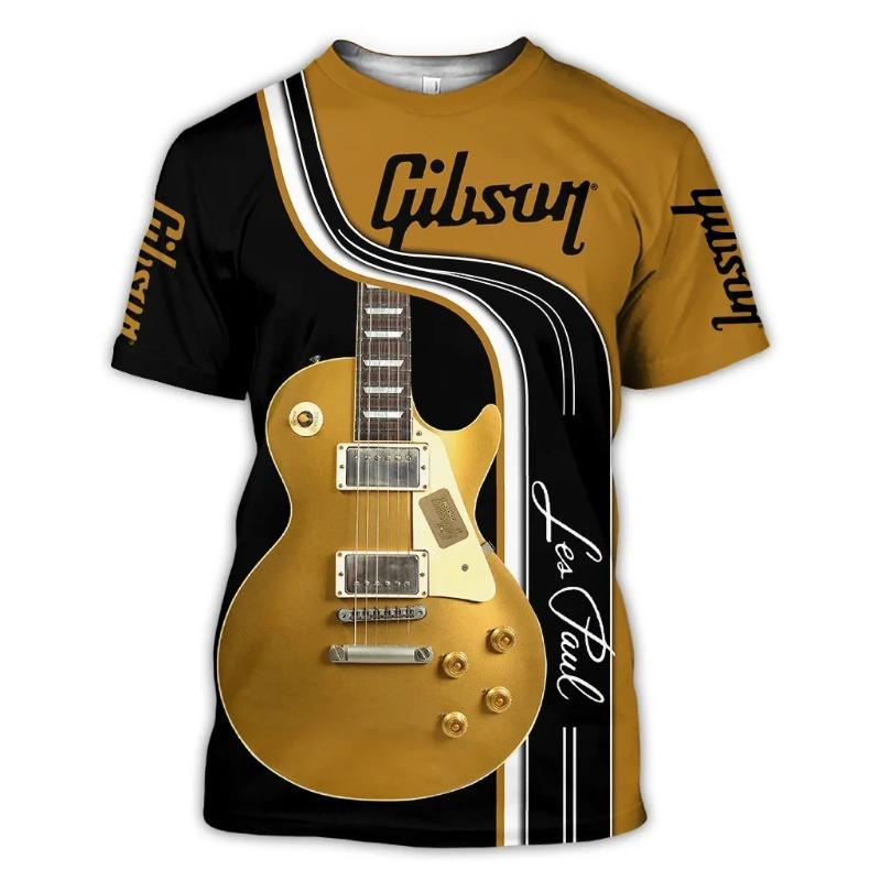 Sommer Neues Herren T-Shirt 3D Gedrucktes Muster E-Gitarre Harajuku T-Shirt Lässiges Kurzarm-Oberteil Street Fashion