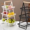 Metal Fruit Holder Vegetable Basket with Wooden Handle Large Capacity Multi-layer Multifunctional Fruit Storage Stand Organizer
