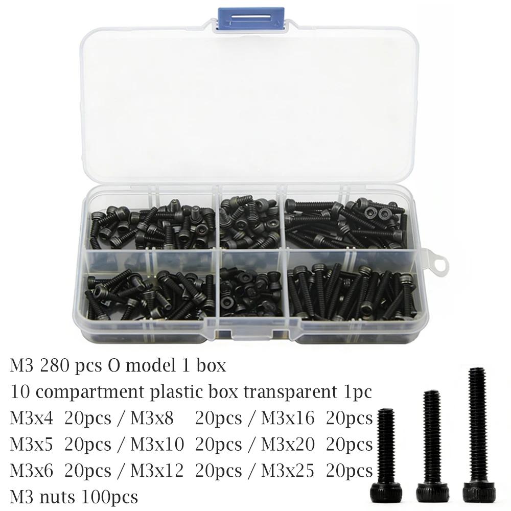 180-300pcs M2-M3 12.9 Hex Head Bolts, Black Carbon Steel Metric Screws, High Strength Machine Screw Assortment for DIY