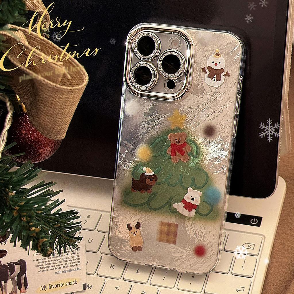Applicable To Apple 16 Mobile Phone Case 17promax Snowman Christmas Tree Iphone14 Autumn and Winter Cartoon 13 Lens Film Hard