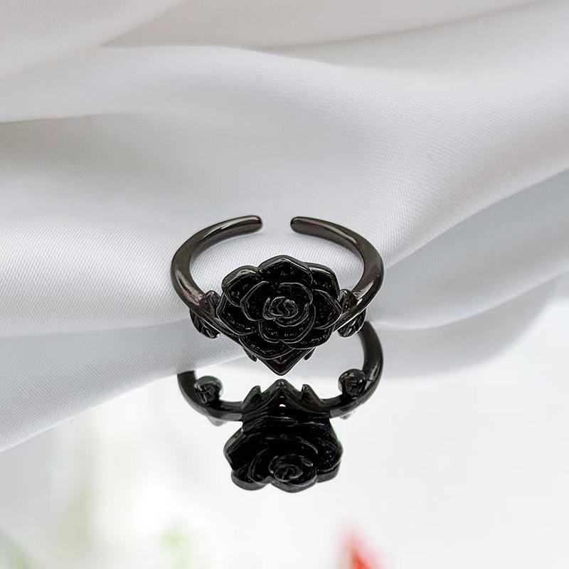 Light Luxury Retro Dark Personality Rose Butterfly Open Ring Women S Fashion Temperament Fashion Punk Index Finger Ring Adjustable opening