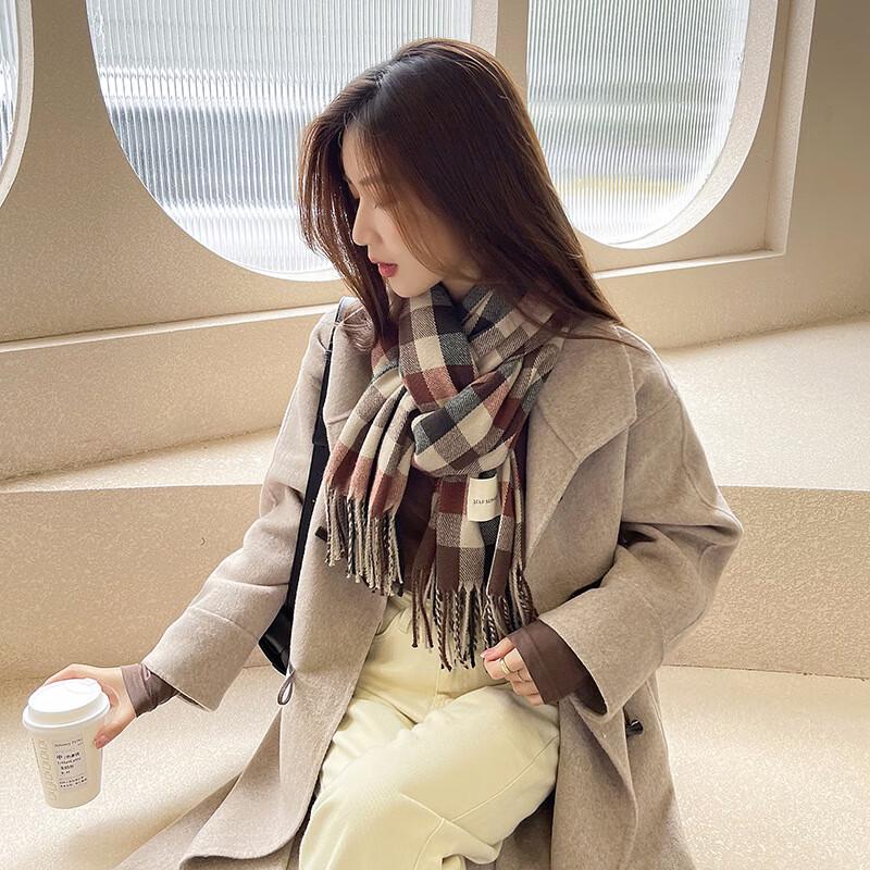 Women s Faux Cashmere Plaid Tassel Scarf