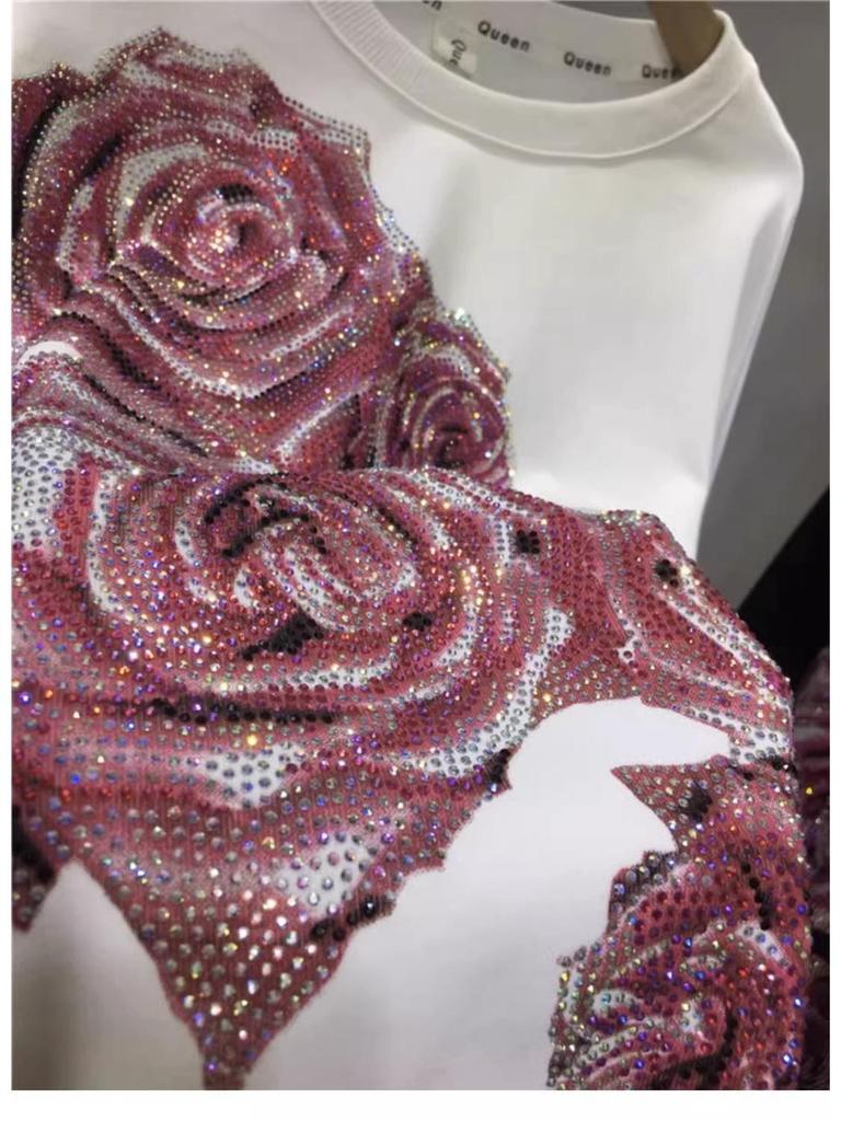 Super Large Rose Diamond Sweater: Heavyweight Slim Round Neck Pullover for Women (2-300 lbs)