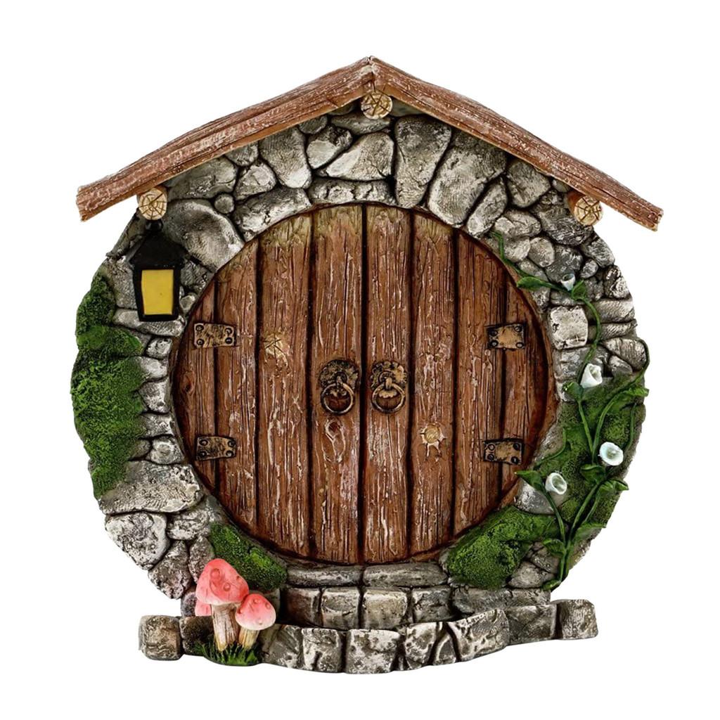 Garden Fairy Door Decoration With Wooden Tree Design For Outdoor Yard Decor