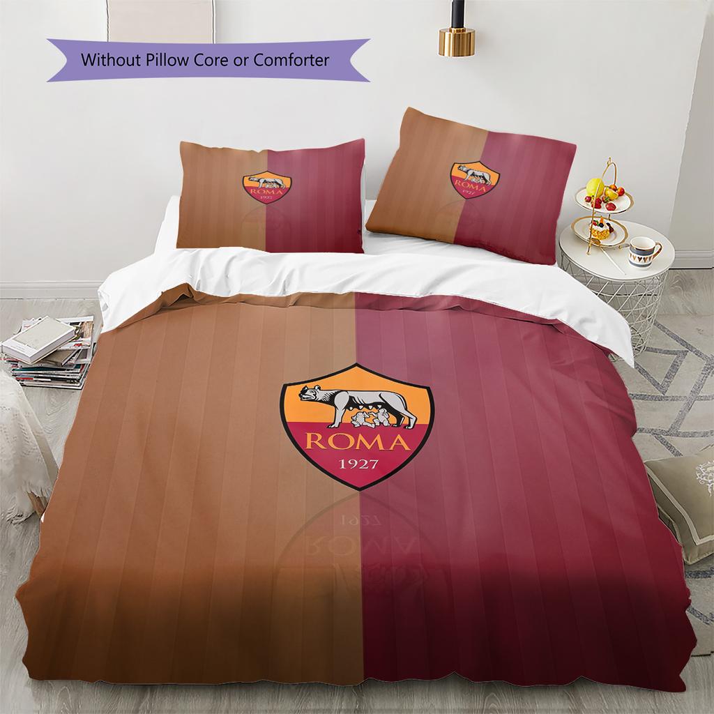 Fotbalový klub AS Řím Vzorované povlečení Sada prošívaných přikrývek Domácí dekorace Dárek (1 * povlak na přikrývku + 2 * povlak na polštář bez výplně)