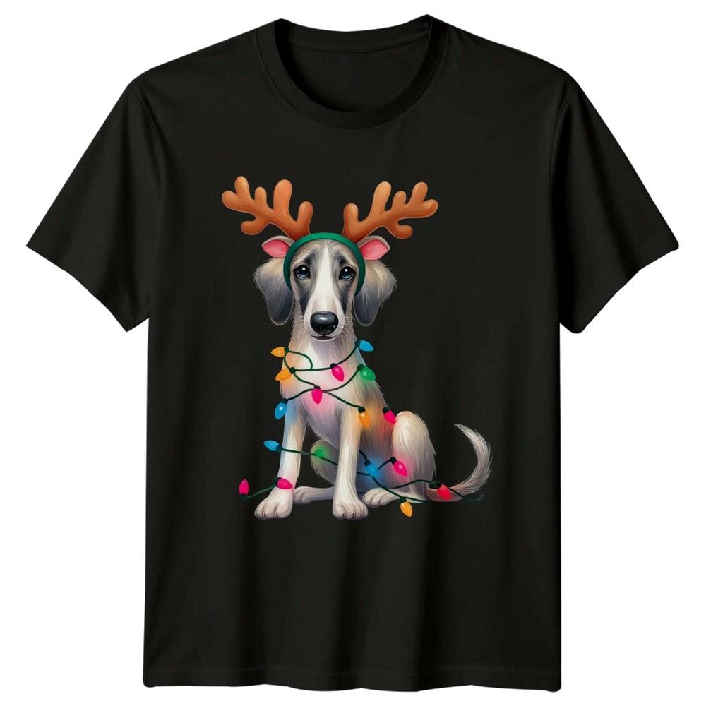 Christmas Dog Reindeer Antlers Lights Animals Holiday Unisex Unisex Graphic Tee