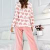 Autumn Winter Pink Heart Pajamas Set for Women Warm Thicken Pajamas Long Sleepwear Girl Rest Suits Coral Fleece Homewear Clothes