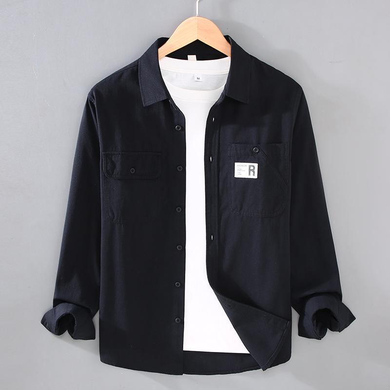 Japanese Style Men's Casual Loose Fit Work Shirt Jacket, Long-Sleeved for Spring and Autumn