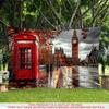 2D Red Phone Booth & Big Ben Tapestry, Autumn London Street Wall Decor for Home