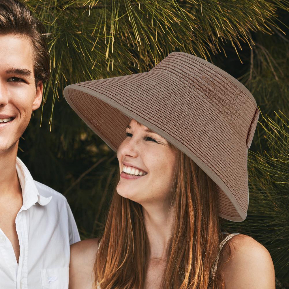 Women Sun Visors Hat Wide Brim Foldable Roll Up Beach Straw Sun Hat