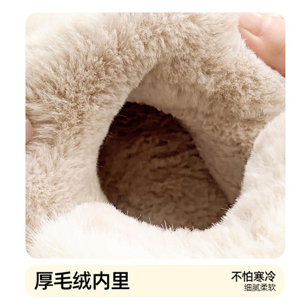 Butterfly Knot Cotton Slippers for Women In Winter, with A Bag Heel and Plush Cotton Shoes for Warmth and Thick Soles, Worn Externally