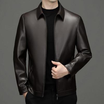 Chaqueta de cuero genuino para hombre, chaqueta de cuero con solapa para papá de mediana edad, chaqueta de piel de oveja de capa superior, chaqueta nueva para hombre