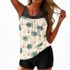 Women's Two Piece Tankini Swimsuit Hawaiian Floral Print Sleeveless Sporty Swim Top with Shorts Beachwear