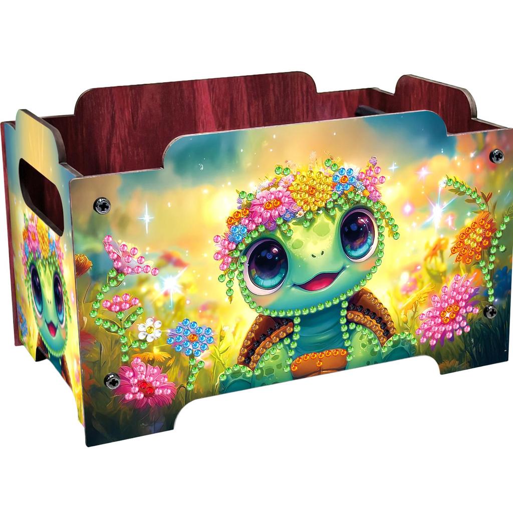 5D DIY Diamond Art Colored Pattern Wood Case Partial Drill Rhinestones Decorative Storage Box Wooden Crystal Storage Handbag Kit