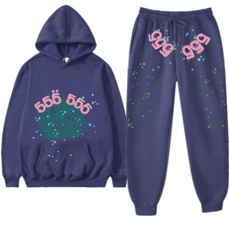 European and American Trendy Hip-hop Singer Letter Sp5der Printed Couple Sweater Men's and Women's Hoodies Sweatshirt Set