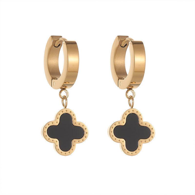 Clover Stud Earrings for Women - Korean Style, Titanium Steel, Versatile, Simple Luxury, Gold Edged