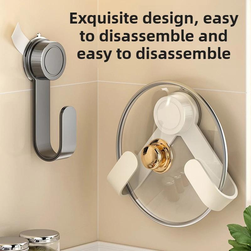 Rotating Suction Cup Kitchen Organizer - Drill-Free Wall-Mounted Pot Lid Rack with Hooks, Multi-Functional Holder for Cutting