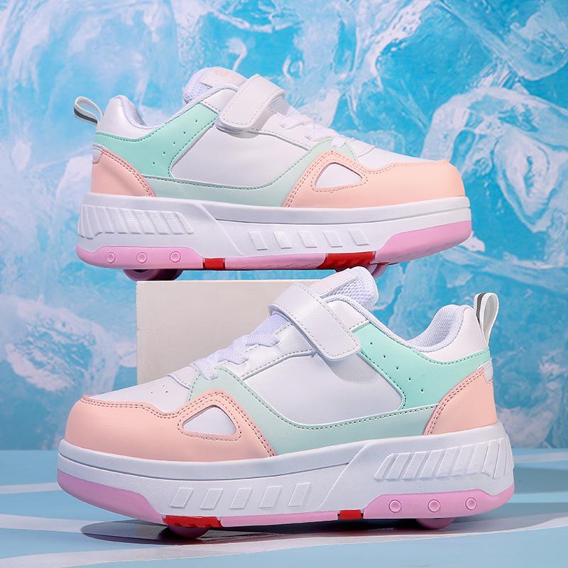 Zapatos de cambio de forma para niños, zapatos de cuatro ruedas para correr, patines de ruedas de doble propósito para niños y niñas, patines de ruedas de doble fila para adultos