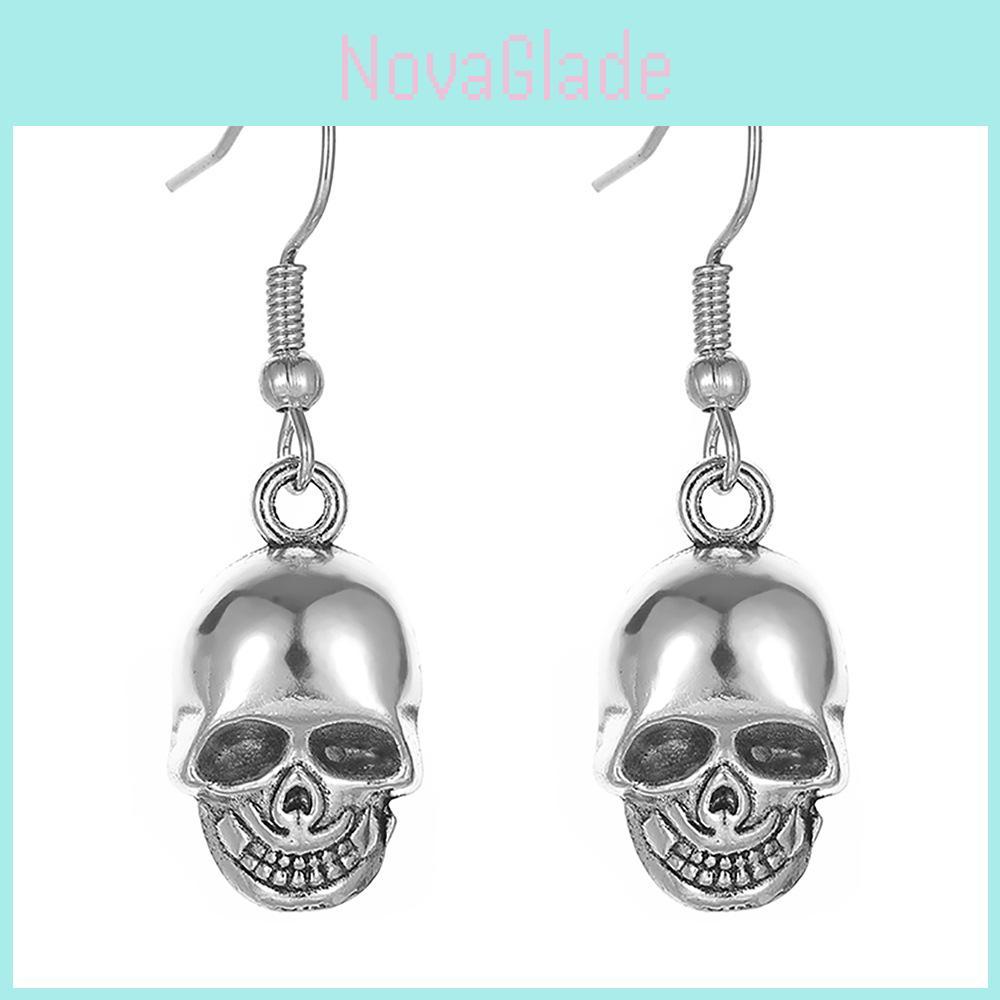 Trendy Fashion Statement Skull Head Pendant Earrings For Women Geometric Design
