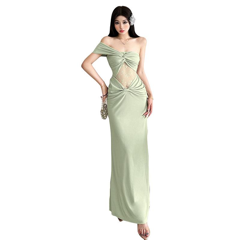 2026 European and American Summer New Slim-fitting Sexy Holiday Mesh Splicing Temperament Waist Dress Women's Clothing