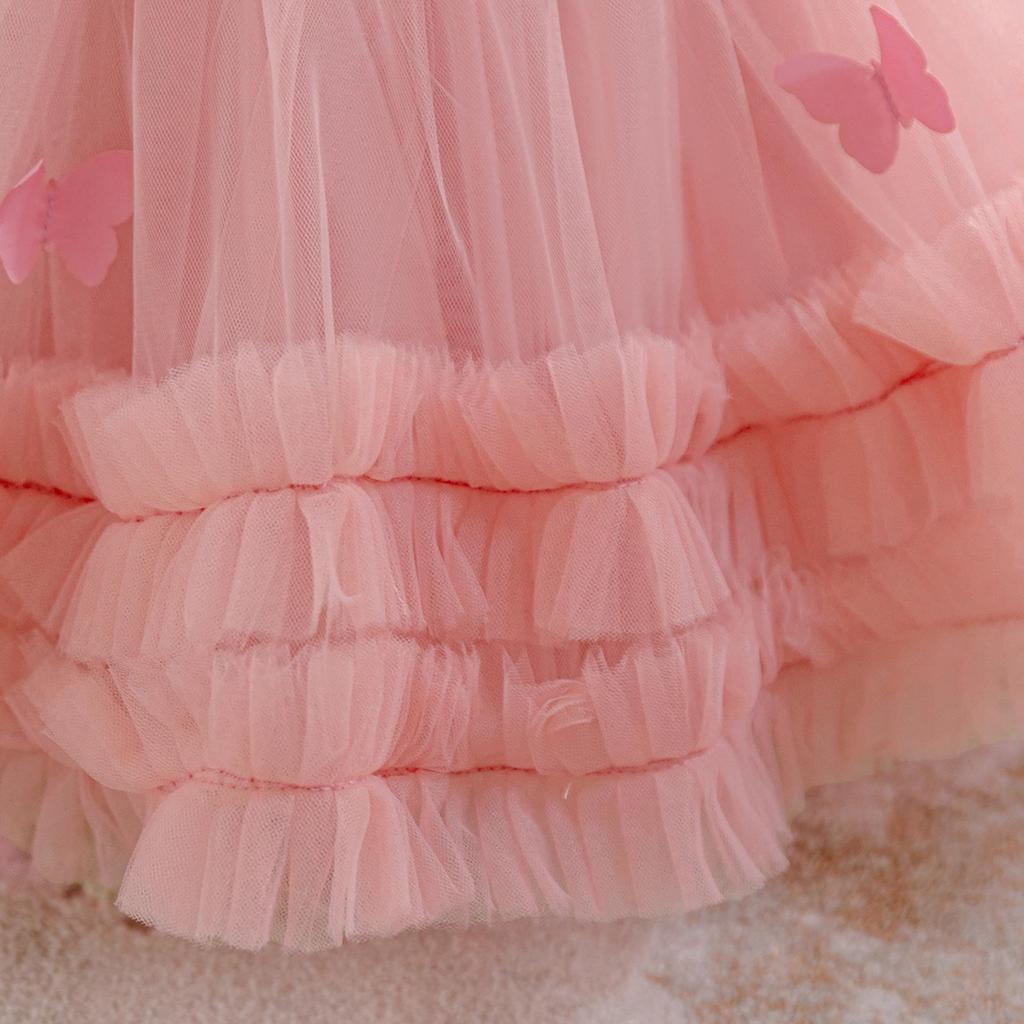 Tüllkleid mit Schmetterlingsapplikation für Mädchen zur ersten Geburtstagsfeier oder Taufe