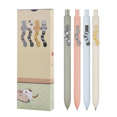 4 Stück süße Katzen-Gelstifte, schnell trocknende Tinte, 0,5 mm Spitzendruck-Design, komfortabler Griff, Cartoon-Stift für Studenten