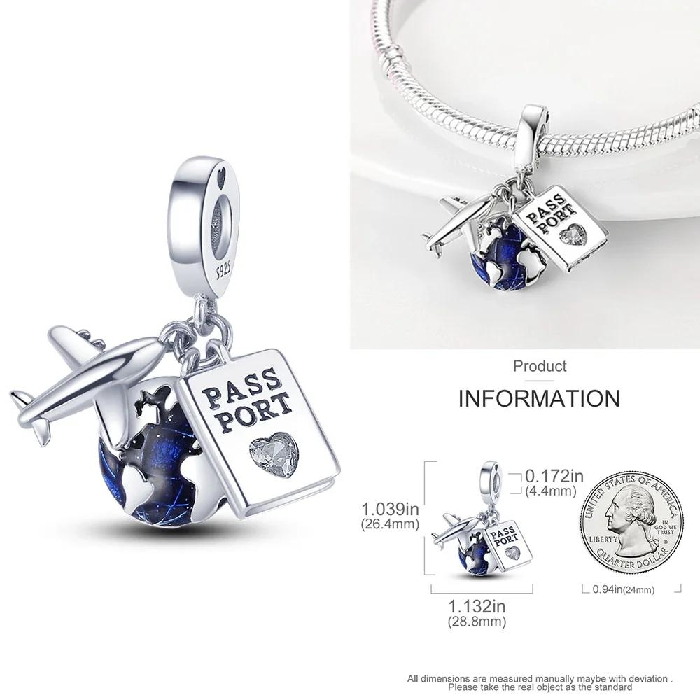 New Original Copper Travel Charms Airplane Luggage Earth Beads Pendants Fit Bracelet Necklace Diy Jewelry Gift