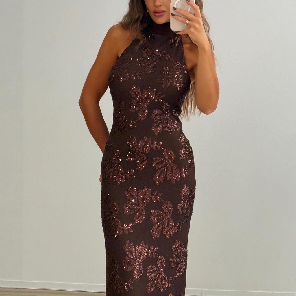 European and American Sleeveless Backless Sequin Floral Dress (2025 Release)