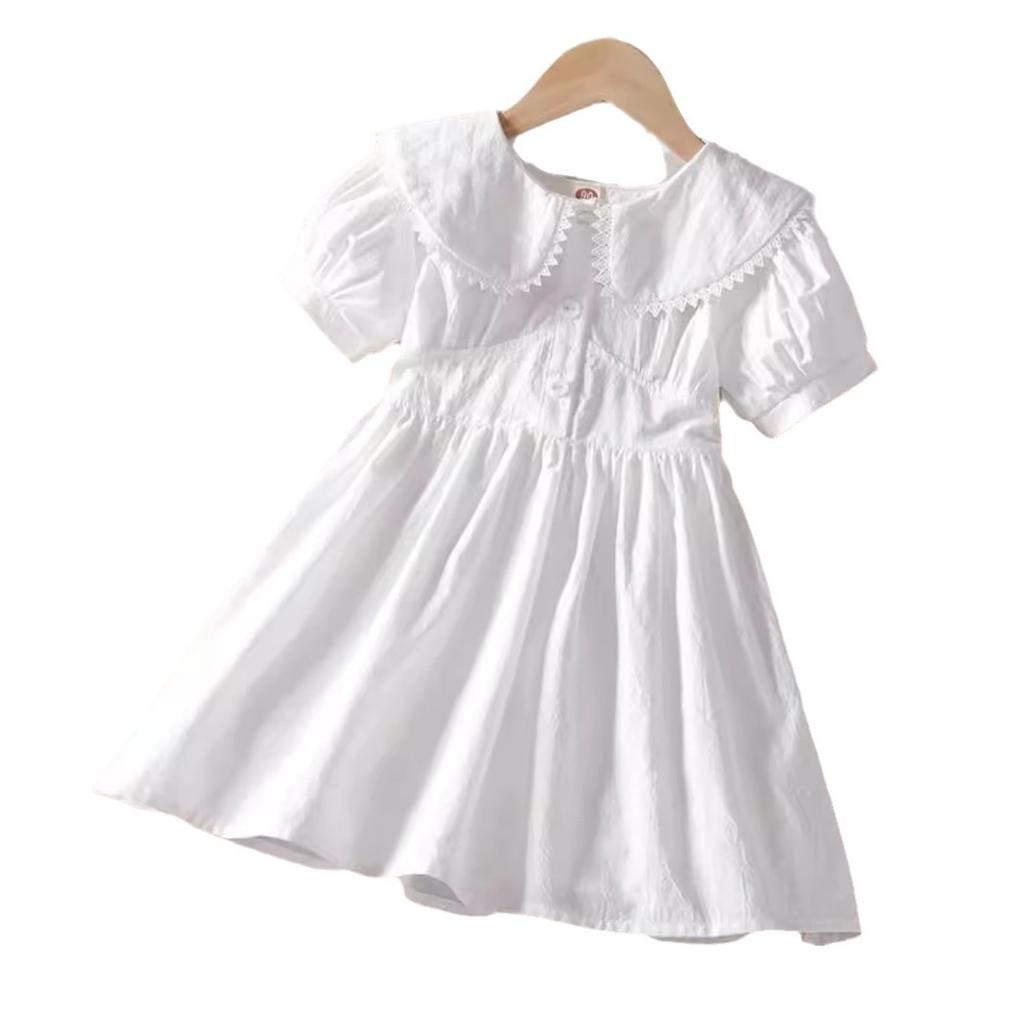 Girls White Princess Dress Summer Short Sleeve Kids Party Dress Elegant Casual Cotton Blend Clothing For Children