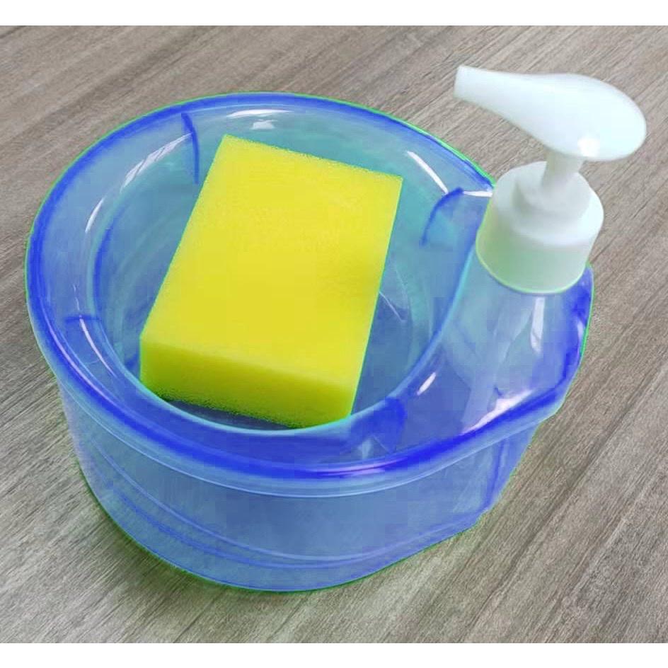 Round Liquid Soap Dispenser with Sponge Dishwashing Pump Bottle Container