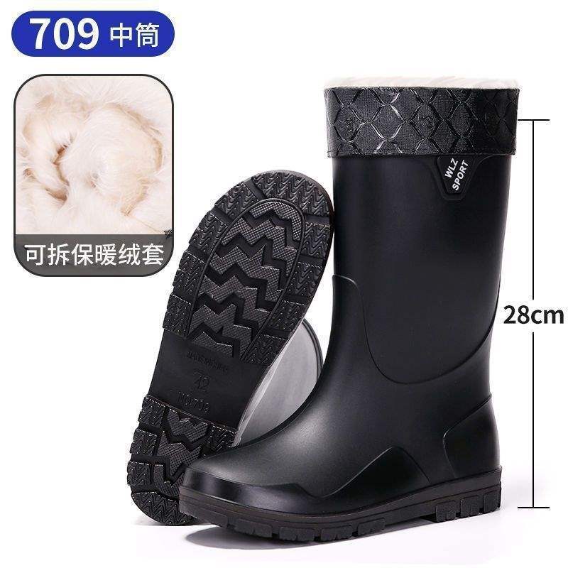Rain Shoes Men's Closed New Waterproof Shoes Outdoor Water Boots Kitchen Non-slip Work Rubber Shoes Velvet Cotton Warm Rain Boots