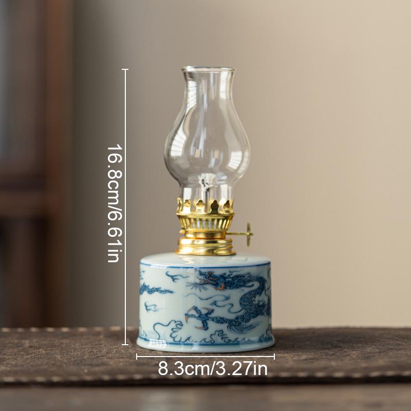 Chinese Style Glass Vintage Ceramic Ghee Lamps Teahouse Kerosene Lamp Study Bedroom Crafts Hand Drawn Patterns Decorations