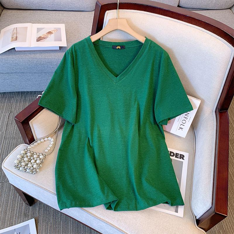 Women's Plus Size T-Shirt Summer Cotton Short Sleeve Loose V-Neck Top