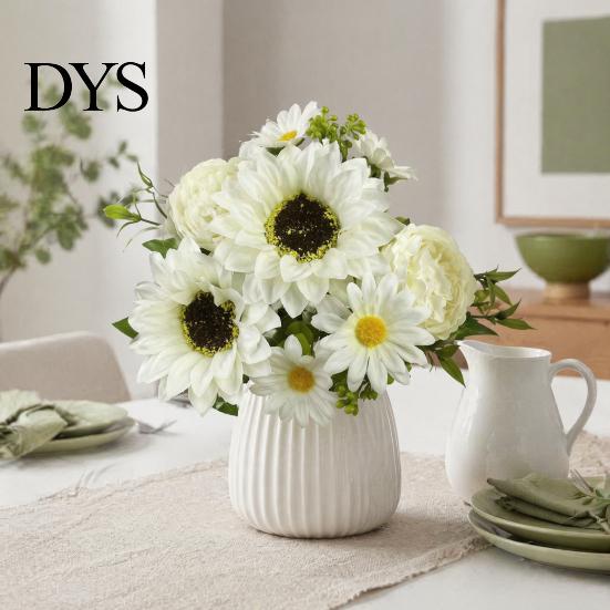 Realistic Silk Flowers for Wedding Centerpieces Sunflower Artificial Flowers, Fake Bouquet Home, Rustic Faux Arrangements Table Decor Fabric