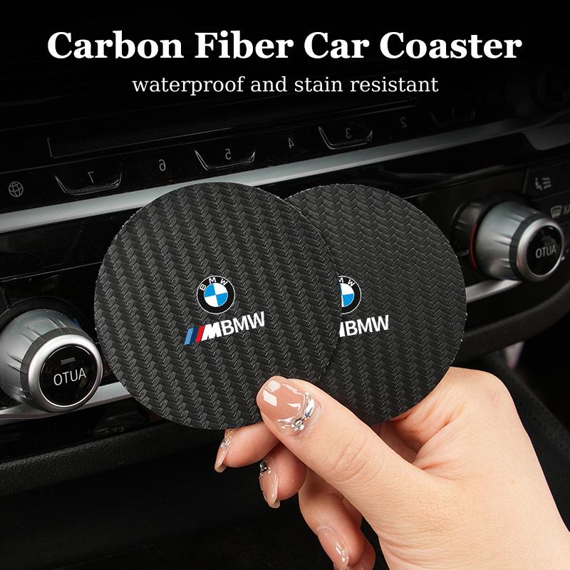 JUSK5 New 2025 Carbon Car Coaster Mat Interior Water Cup Pad Cushion For BMW X1 X2 X3 X4 X5 X6 X7 G20 G30 GT E46 E60 F10 E39 F30 E36 F