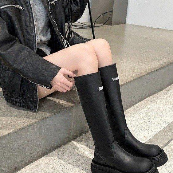 But knee boots women's thick-soled high boots versatile thin boots thick legs 2025 new spring small elastic boots