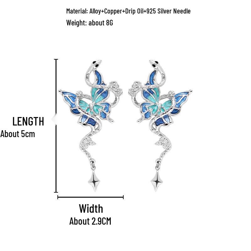 925 Silver Butterfly & Snake Korean Style Versatile Dangle Earrings - Fashion Luxury for Women