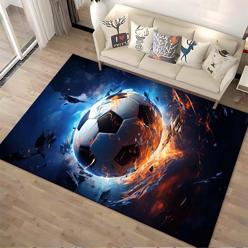 Fiery Soccer Ball Design Rug for Living Room – Dynamic Blue and Orange Style Suitable for Use As an Anti-slip for Living Room Bedroom Sofas