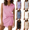 Sleeveless Two Piece Set Women Sporty Half Zip Pullover Top and Asymmetric Hem Mini Skirt Summer Outfit Activewear Lounge Wear