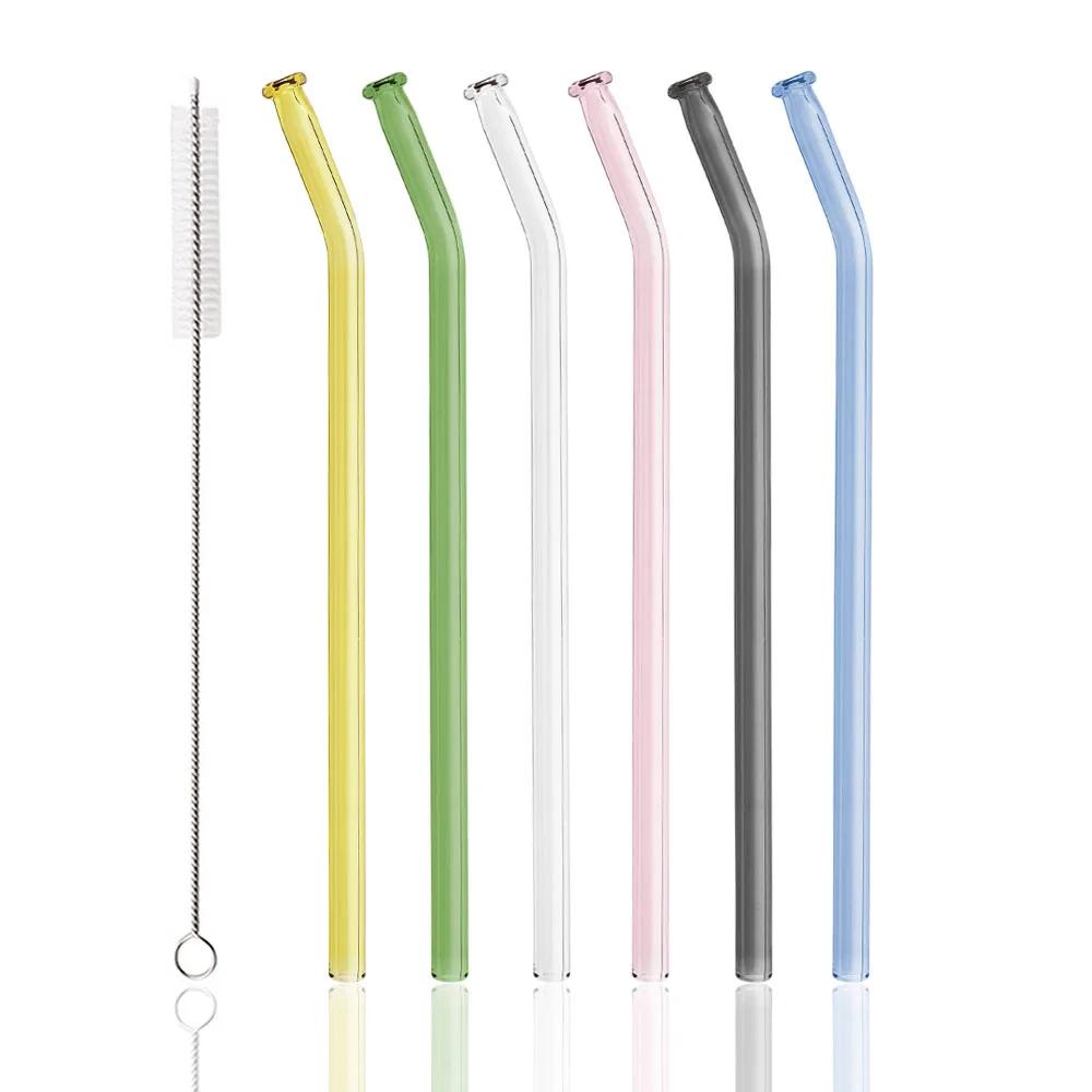 8mm High Borosilicate Glass Straw 7Pcs/Set Reusable Eco Friendly Drinking Straws Set Bubble Tea Smoothies Bar Accessories