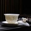 White Porcelain Kung Fu Tea Set White Jade Relief Tureen Ceramic Business Gift Simple Portable Dragon and Phoenix Cups Gaiwan