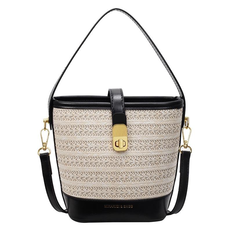 This Year, It Is Popular for Leisure, High-end Vacation Style, Straw-woven Portable Bucket Bag, Fashionable and Simple Commuter Versatile Messenger