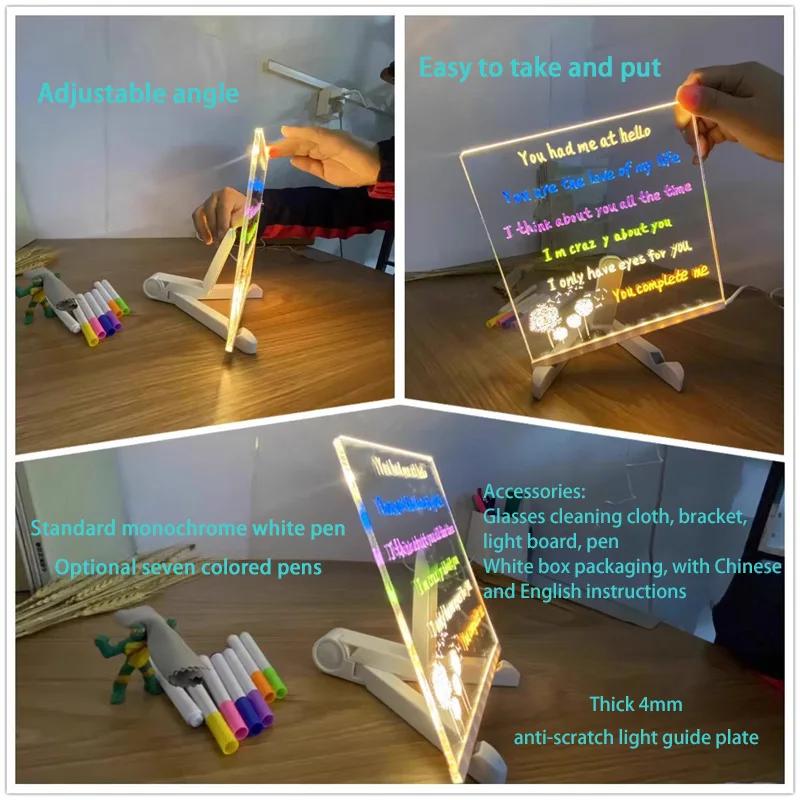 Attached With 7 Colorful Pens Light Up Acrylic Message Board Rewritable DIY Children's Glowing Drawing Board Message Lamp 2026