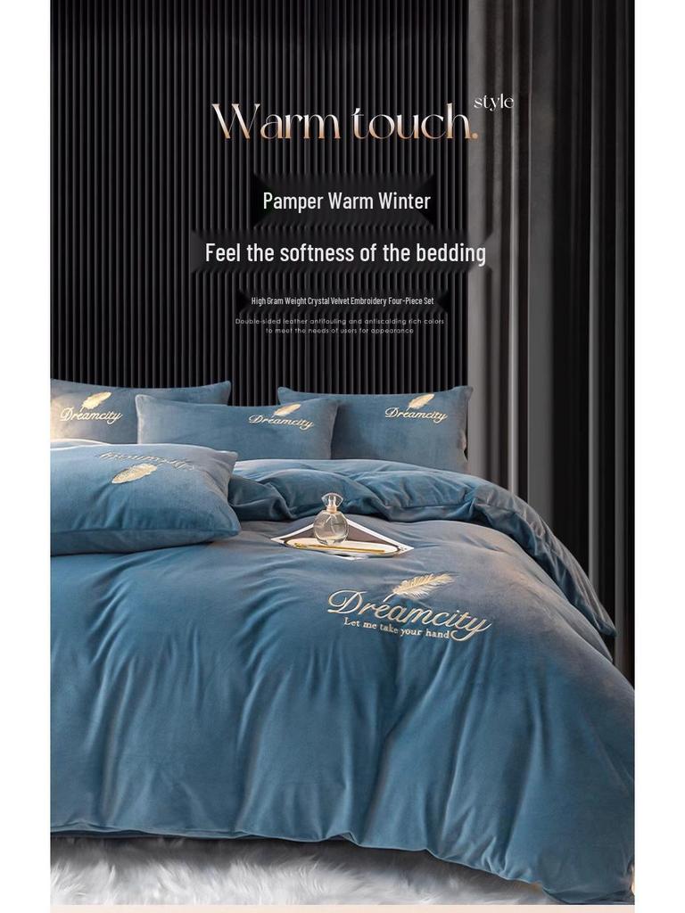 Plush Winter Fleece Velvet 4-Piece Baby Bedding Set: Duvet Cover & Bed Sheet