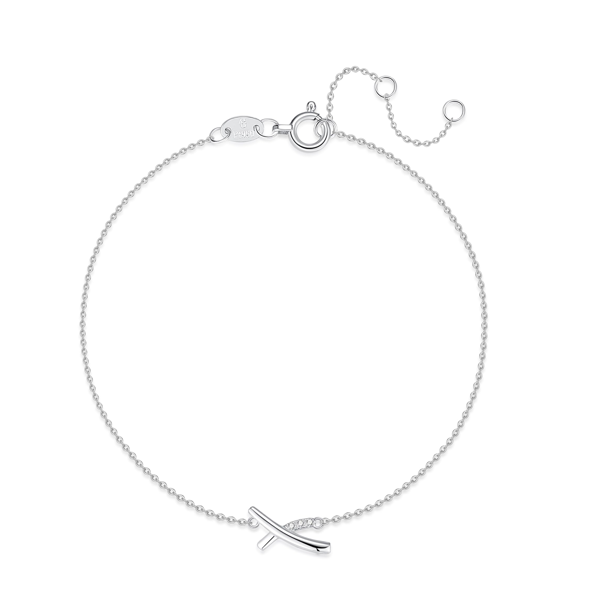 

FANCIME Natural Diamond Platinum Bracelet PT950 X Cross Motif Natural Stone Jewelry Day Christmas Anniversary Birthday Present Gift Wrapping Included