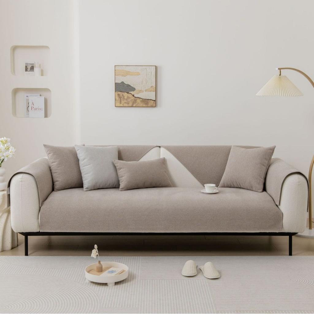 Solid Color Linen Sofa Cover New Modern Simple Comfortable Soft All Season Universal Anti Slip Skin Friendly Soft Sofa Cushion